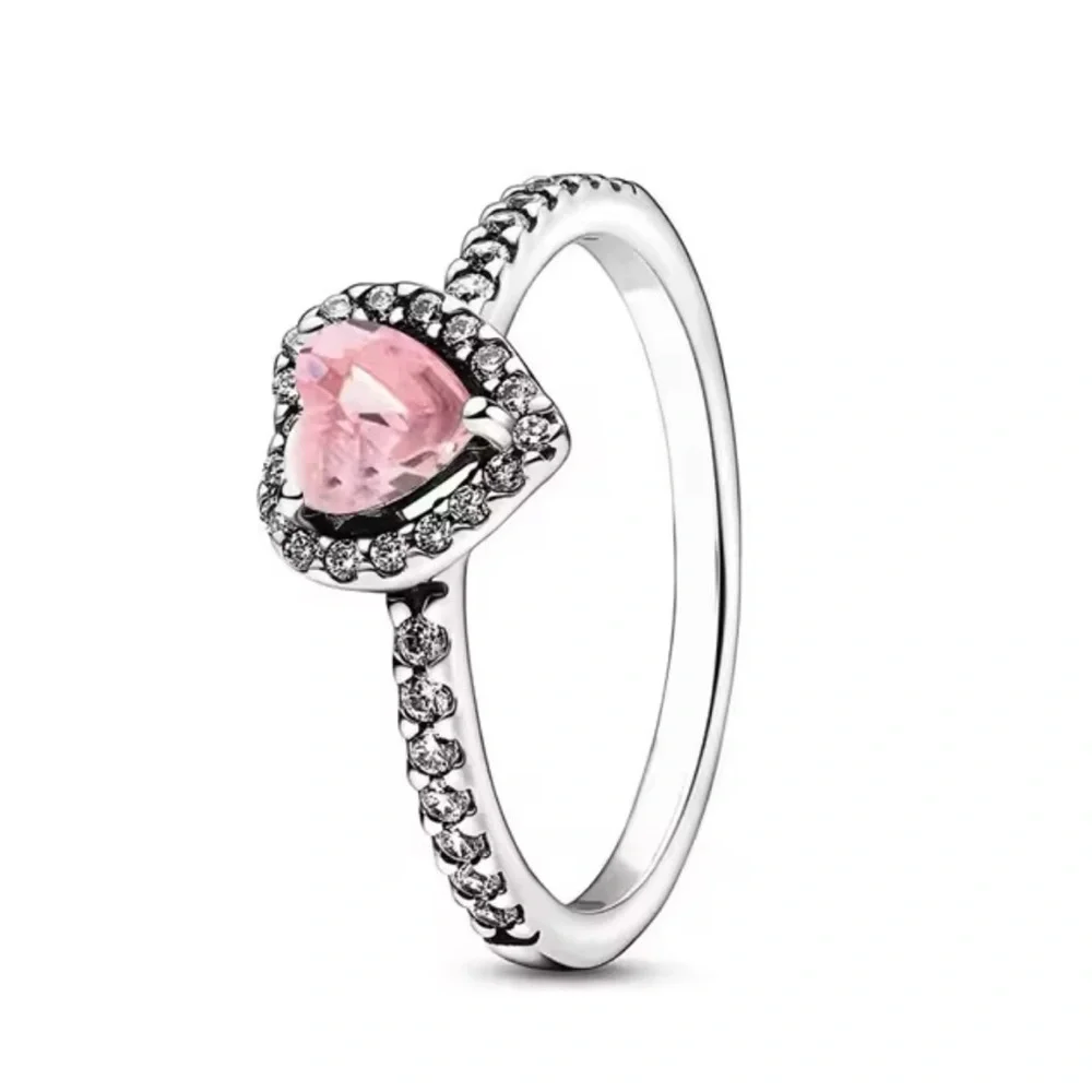 Heart-Shaped Pink Stone Ring with Silver Band size 8